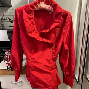 J. Peterman Vibrant Red Wrap Around Blouse, Size 4 Never Worn One Button Tag